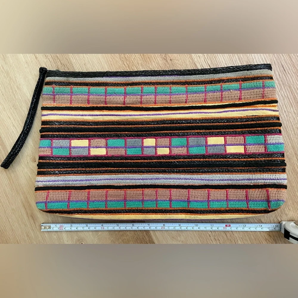 Vintage clutch Almondo Originals bag large colorful wrist strap wristlet purse